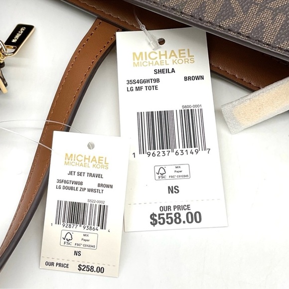 Michael Kors Bag Large Sheila Mf Tote Bag & Large Double Zip Wallet Brown/Gold - Picture 14 of 14